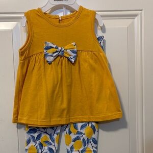 Toddler Girls Yellow Dress with Bow and Printed Leggings Size 24 Months